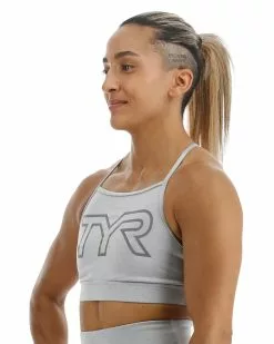 TYR Base Kinetic™ Women's High Neck Big Logo Sports Bra - Heather -TYR Sales FGHSHL3A 254 alt03