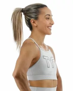 TYR Base Kinetic™ Women's High Neck Big Logo Sports Bra - Heather -TYR Sales FGHSHL3A 254 alt06