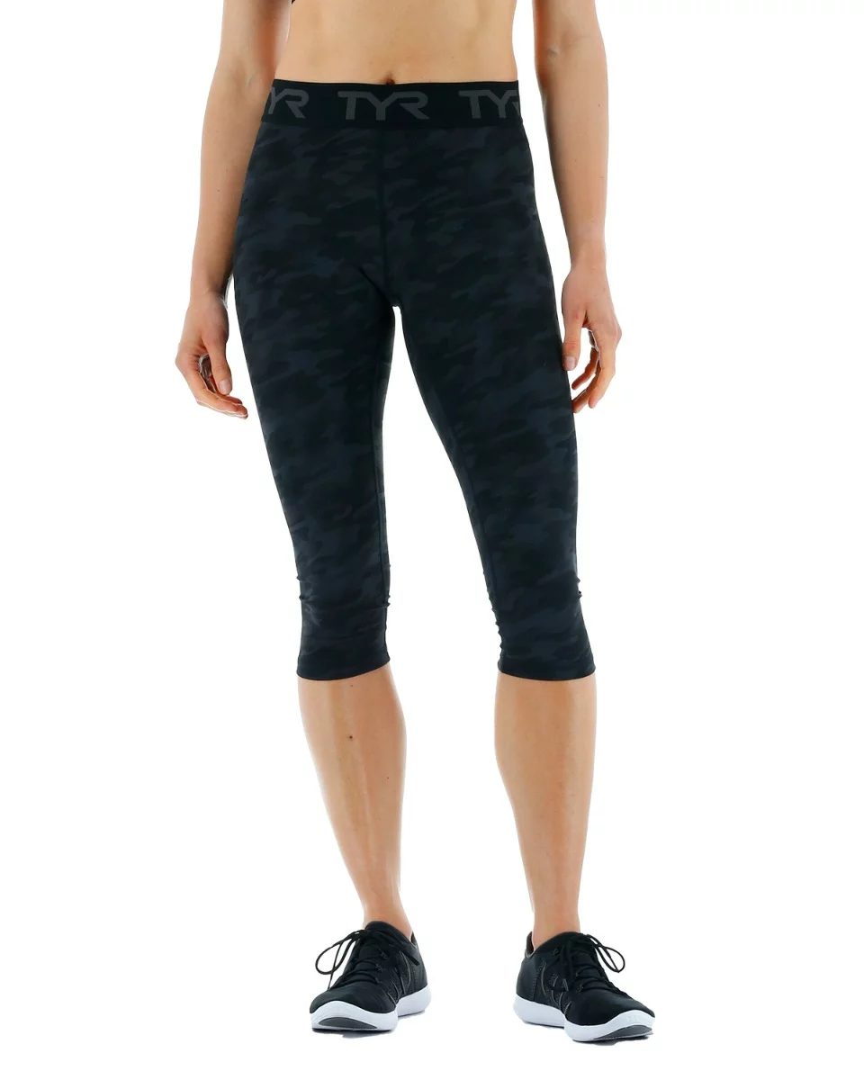 TYR Base Kinetic™ Women's Mid-Rise Logo Cropped Leggings - Blackout Camo 3 TYR Base Kinetic™ Women's Mid-Rise Logo Cropped Leggings - Blackout Camo